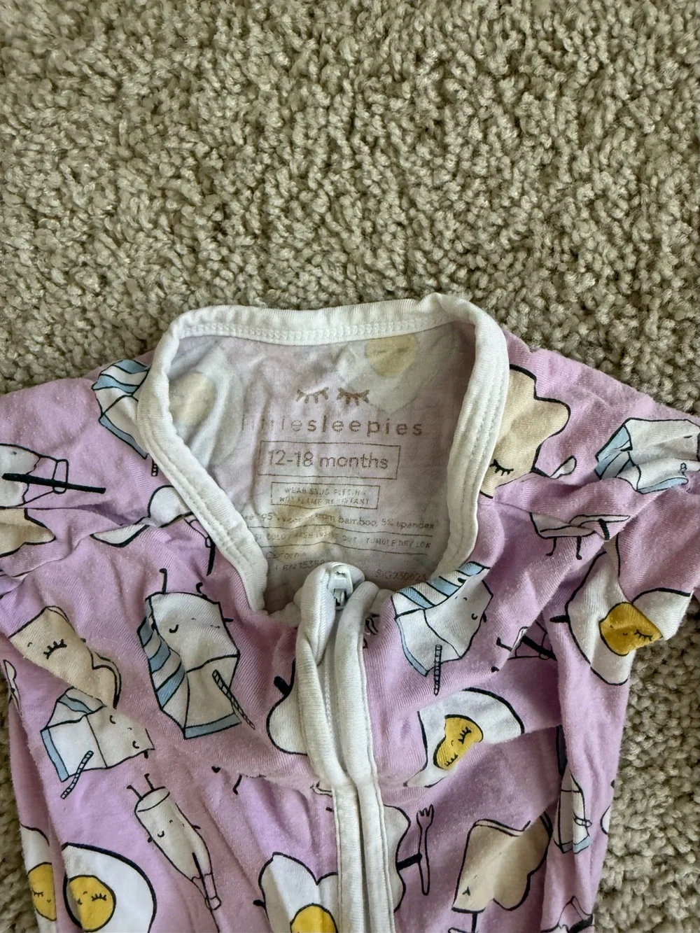 Little Sleepies Pink breakfast buddies zippy Pajamas